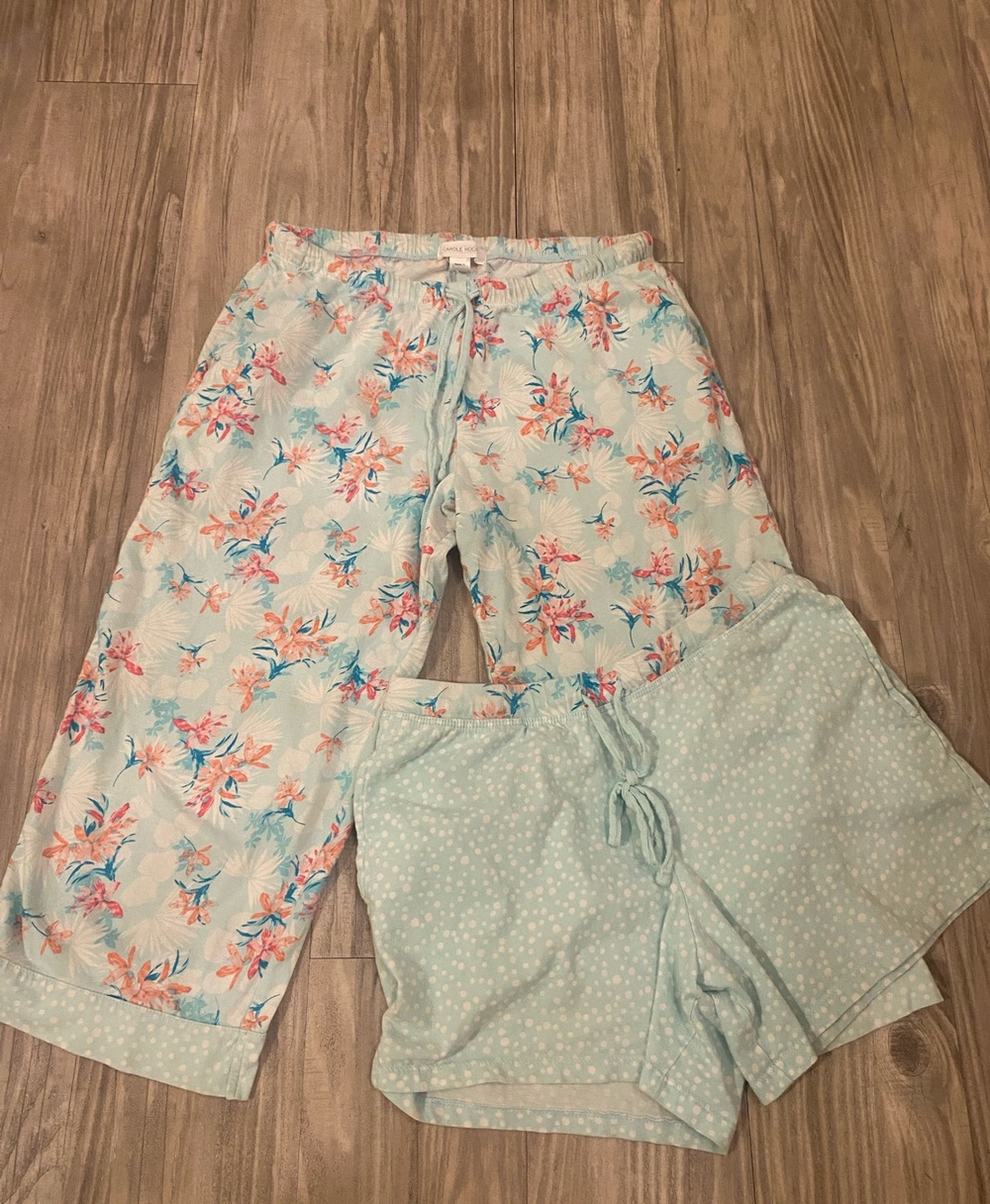 Midnight by Carole Hochman Light Aqua Floral Pajama Pants & Dot Shorts Set